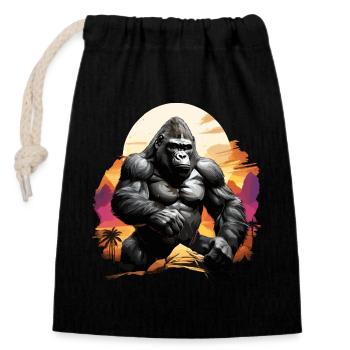 MAJESTISCHER GORILLA INMITTEN EINES FARBENFROHEN SONNENUNTERGANGS, RETRO - Verschließbarer Geschenkbeutel aus Baumwolle (14x20cm) - Schwarz - Vorne