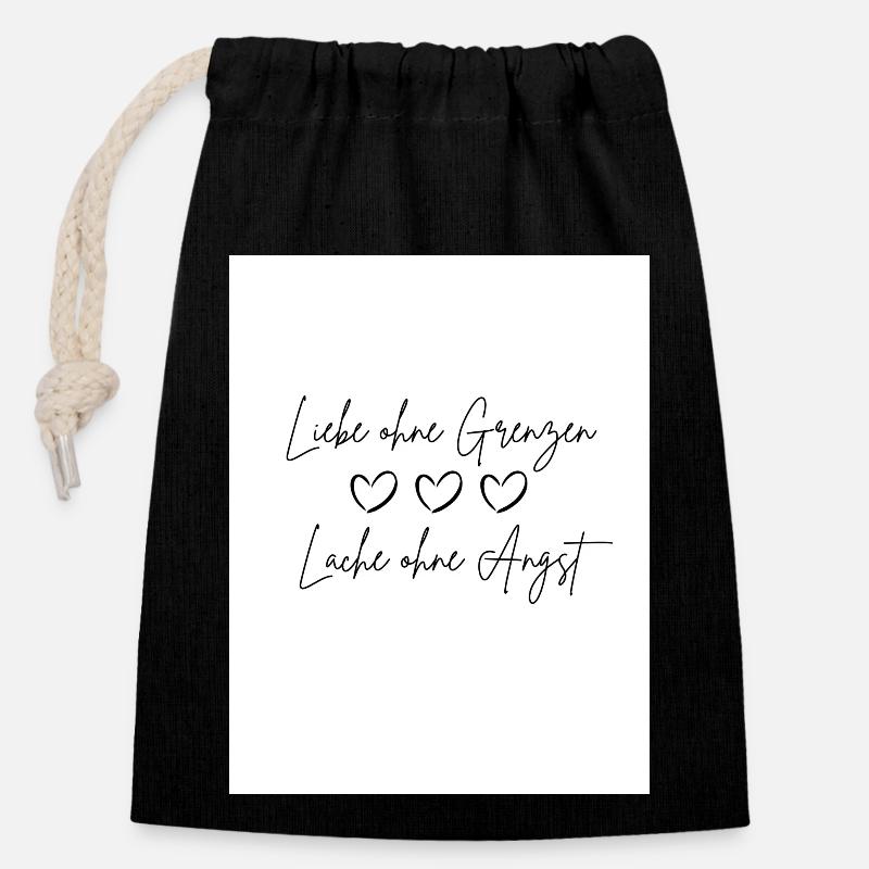 Love Without Borders - Closable cotton gift bag (14x20cm) - black