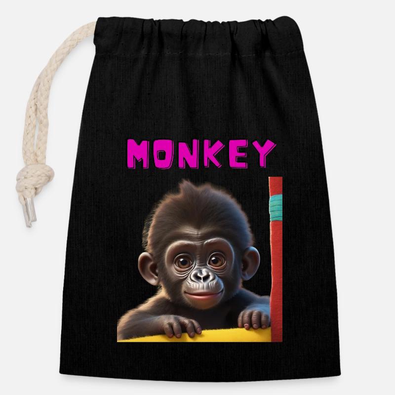 Singe - Sac cadeau en coton avec cordon (14 x 20 cm) - noir