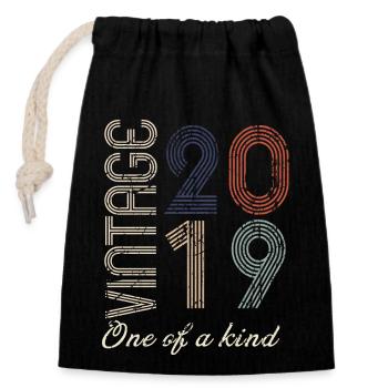5th Anniversary 2019 - Vintage Retro Gift Idea - Closable cotton gift bag (14x20cm) - black - Front
