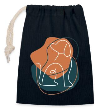 Dogline, marron et vert - Sac cadeau en coton avec cordon (14 x 20 cm) - bleu marine - Devant