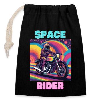 Space Rider - Verschließbarer Geschenkbeutel aus Baumwolle (14x20cm) - Schwarz - Vorne