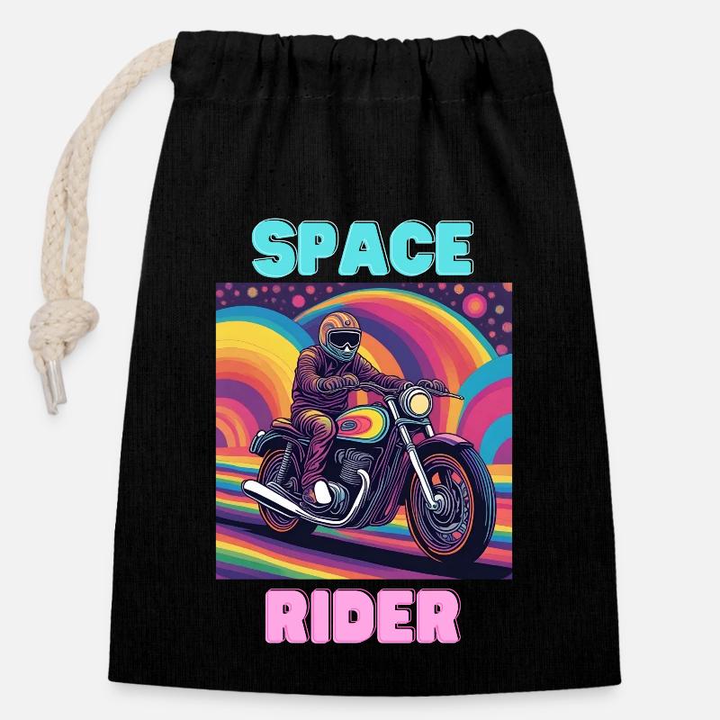 Cavalier de l’espace - Sac cadeau en coton avec cordon (14 x 20 cm) - noir