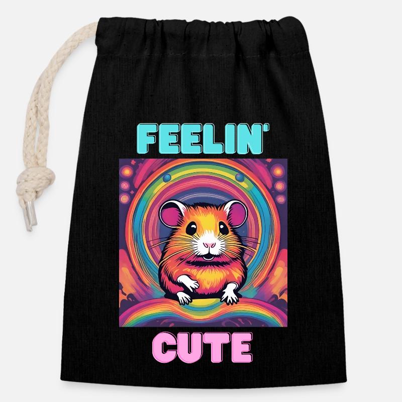 Se sentir mignon - Sac cadeau en coton avec cordon (14 x 20 cm) - noir