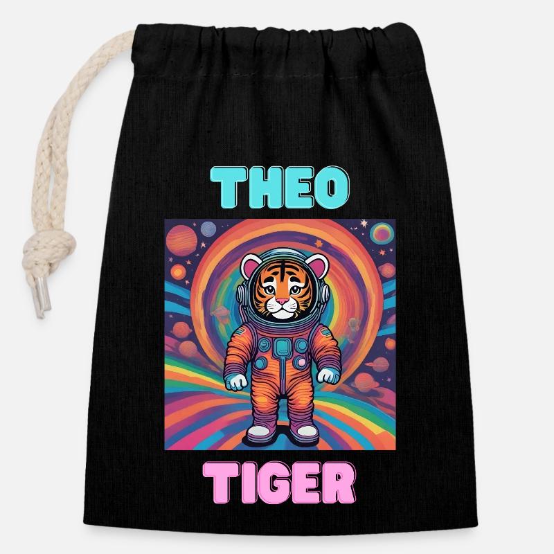 Theo Tiger - Verschließbarer Geschenkbeutel aus Baumwolle (14x20cm) - Schwarz