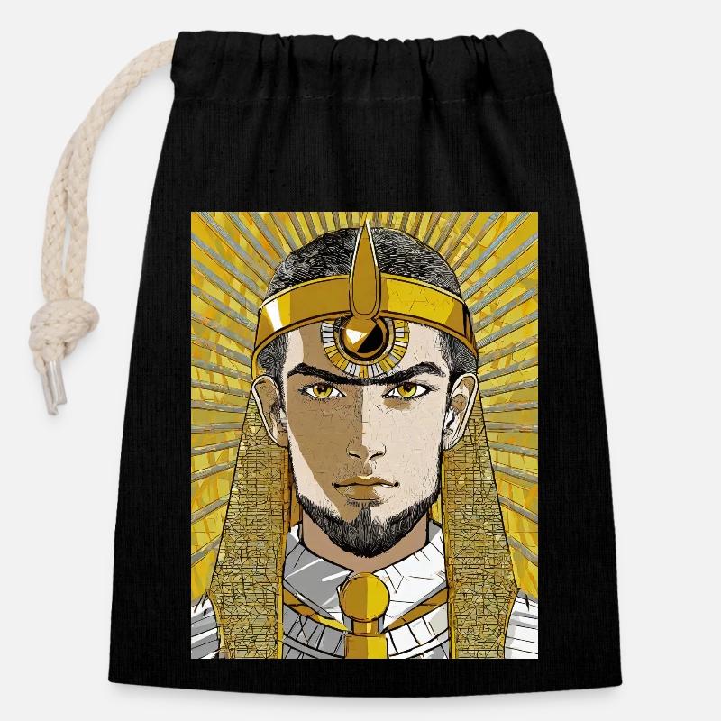 Pharaon égyptien - Sac cadeau en coton avec cordon (14 x 20 cm) - noir