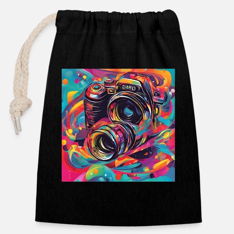 Camera Colorful - Closable cotton gift bag (14x20cm) - black