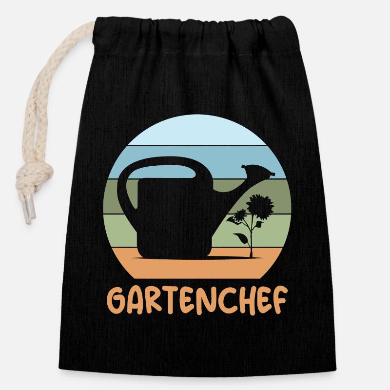 Gartenchef Gärtner retro Gießkanne Blumen Pflanze - Verschließbarer Geschenkbeutel aus Baumwolle (14x20cm) - Schwarz