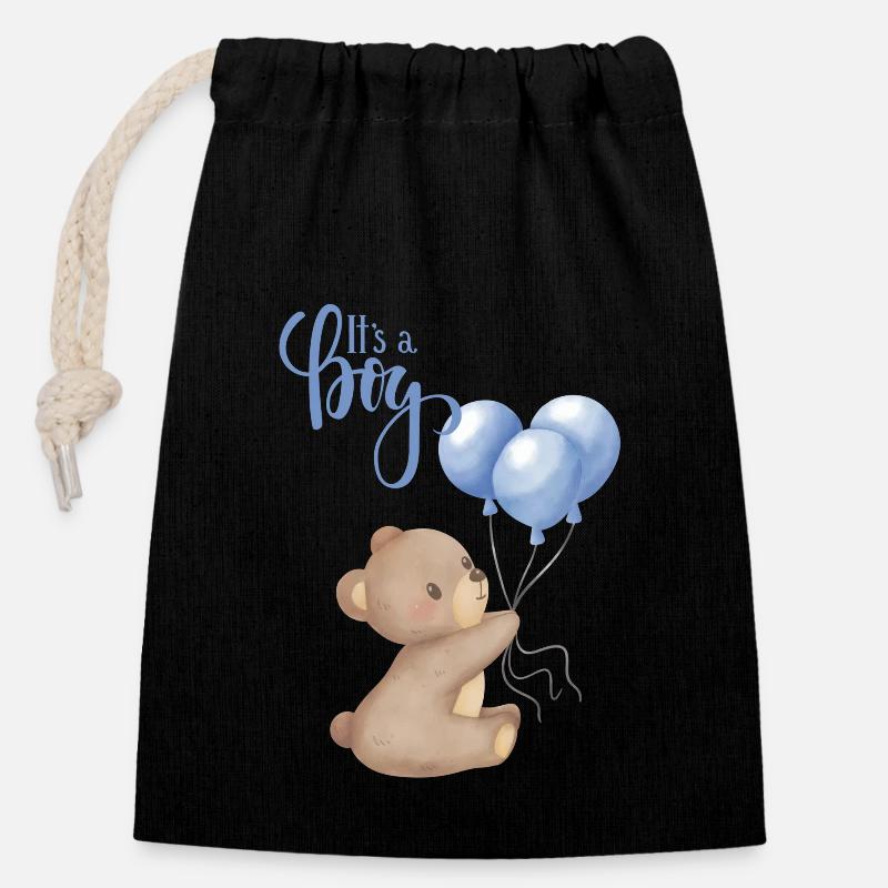 Its a boy - Closable cotton gift bag (14x20cm) - black