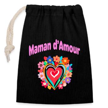 Maman d Amour message d'amour rose pour les mères - Sac cadeau en coton avec cordon (14 x 20 cm) - noir - Devant