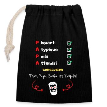 Papa barbu parfait message humour pour les papas - Sac cadeau en coton avec cordon (14 x 20 cm) - noir - Devant