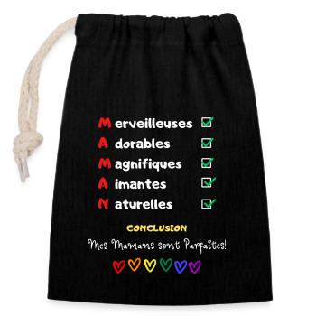 Mes mamans parfaites message amour mamans gays - Sac cadeau en coton avec cordon (14 x 20 cm) - noir - Devant