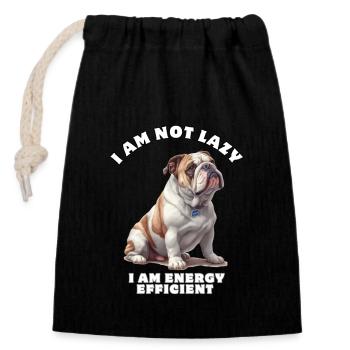 English Bulldog: I am not Lazy - Closable cotton gift bag (14x20cm) - black - Front