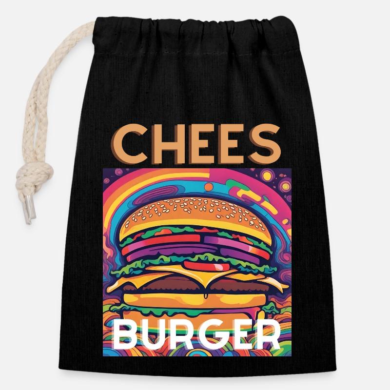 Cheeseburger - Verschließbarer Geschenkbeutel aus Baumwolle (14x20cm) - Schwarz