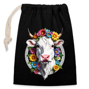 VACHE FLEURIE - Sac cadeau en coton avec cordon (14 x 20 cm) - noir - Devant