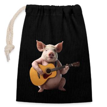 Pig Gitarre - Verschließbarer Geschenkbeutel aus Baumwolle (14x20cm) - Schwarz - Vorne