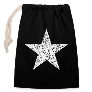 weißer Stern, Stern weiß, white star - Verschließbarer Geschenkbeutel aus Baumwolle (14x20cm) - Schwarz - Vorne
