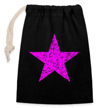 pinker Stern, pink star - Verschließbarer Geschenkbeutel aus Baumwolle (14x20cm) - Schwarz - Vorne