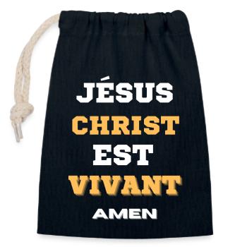 JESUS LEBT - Verschließbarer Geschenkbeutel aus Baumwolle (14x20cm) - Navy - Vorne