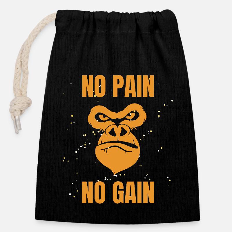 No Pain No Gain - Closable cotton gift bag (14x20cm) - black