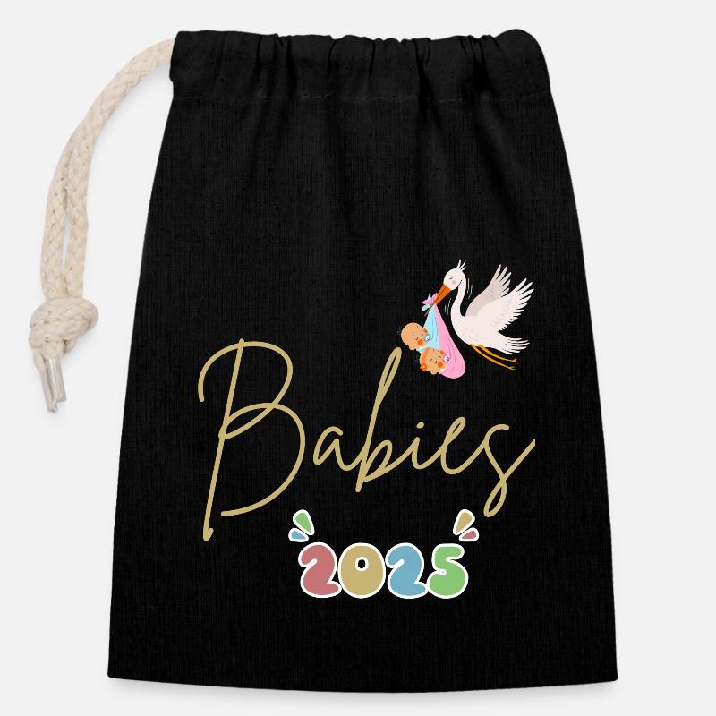 Babies - Sac cadeau en coton avec cordon (14 x 20 cm) - noir