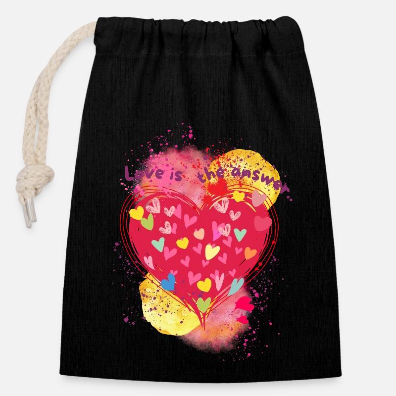 Love is the answer.. - Closable cotton gift bag (14x20cm) - black
