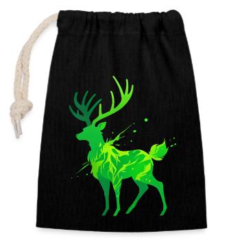 Green Deer Silhouette - Closable cotton gift bag (14x20cm) - black - Front