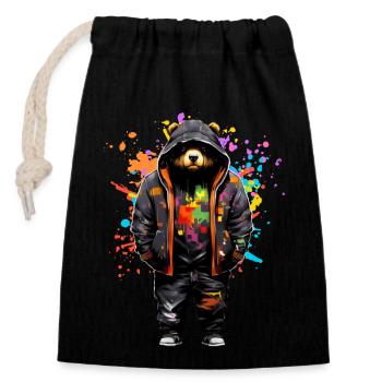 Grizzli cool - Sac cadeau en coton avec cordon (14 x 20 cm) - noir - Devant