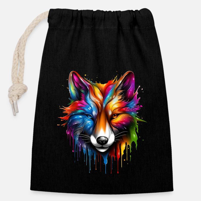 Magic Fox - Verschließbarer Geschenkbeutel aus Baumwolle (14x20cm) - Schwarz