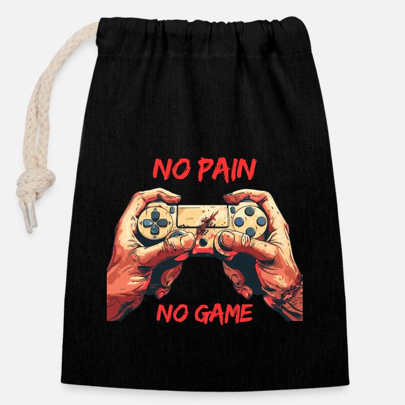NO Pain NO Game - Verschließbarer Geschenkbeutel aus Baumwolle (14x20cm) - Schwarz