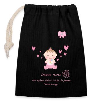 Neugeborene und Babysprüche - Geliebtes Kind - Verschließbarer Geschenkbeutel aus Baumwolle (14x20cm) - Schwarz - Vorne