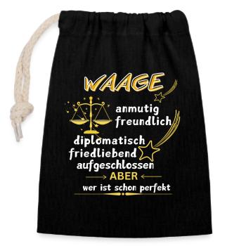 Sternzeichen WAAGE - Verschließbarer Geschenkbeutel aus Baumwolle (14x20cm) - Schwarz - Vorne