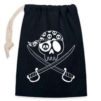 Tête de mort pirate (blanc) - Sac cadeau en coton avec cordon (14 x 20 cm) - bleu marine - Devant