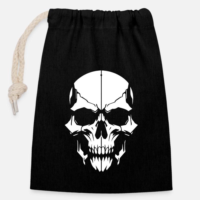 crâne1w - Sac cadeau en coton avec cordon (14 x 20 cm) - noir