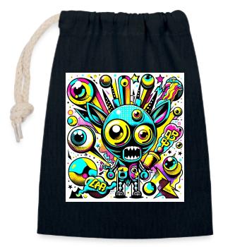 Funny Pop Art Abstract Monster - Closable cotton gift bag (14x20cm) - navy - Front