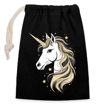 Magisches Einhorn in schwarz, weiß und gold - Verschließbarer Geschenkbeutel aus Baumwolle (14x20cm) - Schwarz - Vorne