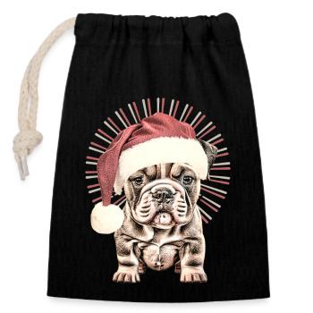Chemise pour chien drôle Père Noël bouledogue - Sac cadeau en coton avec cordon (14 x 20 cm) - noir - Devant