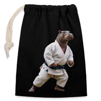 Hippopotamus - Closable cotton gift bag (14x20cm) - black - Front