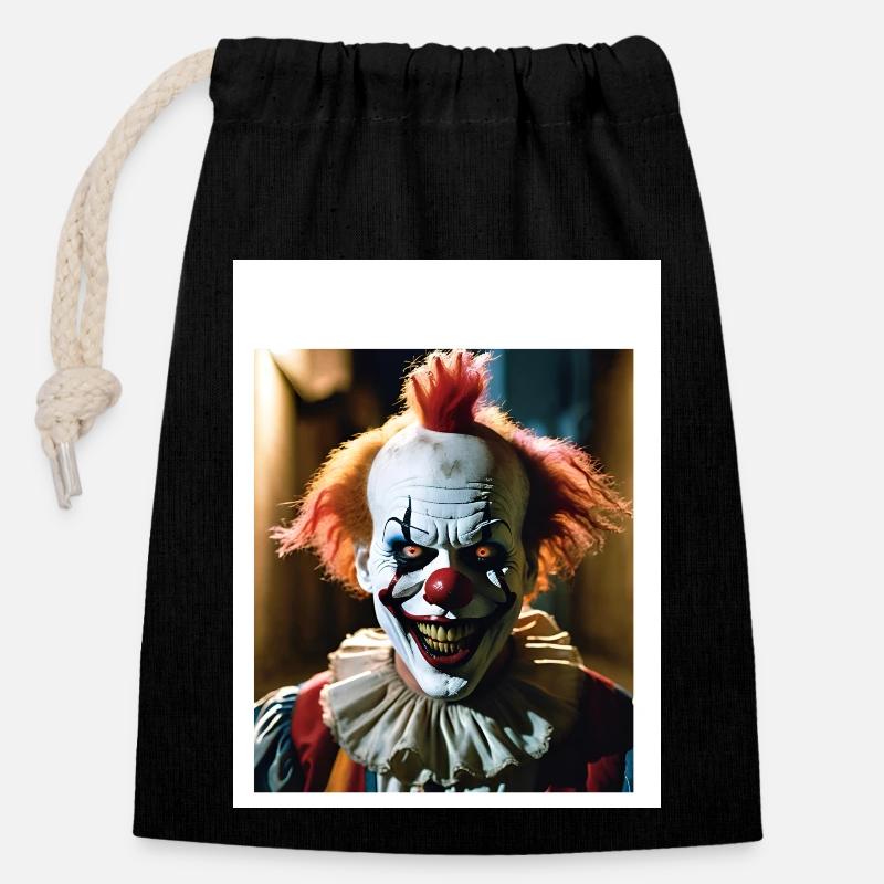 Clown d’horreur - Sac cadeau en coton avec cordon (14 x 20 cm) - noir
