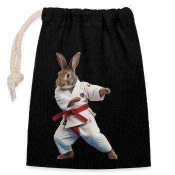 Sportlicher Hase - Verschließbarer Geschenkbeutel aus Baumwolle (14x20cm) - Schwarz - Vorne