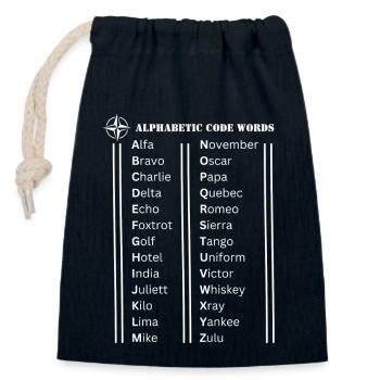 Alphabetische Codewörter - Verschließbarer Geschenkbeutel aus Baumwolle (14x20cm) - Navy - Vorne