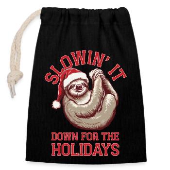 Christams Sloth - Closable cotton gift bag (14x20cm) - black - Front