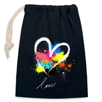 Découvrez : Un design de cœur vibrant avec des couleurs vives - Sac cadeau en coton avec cordon (14 x 20 cm) - bleu marine - Devant