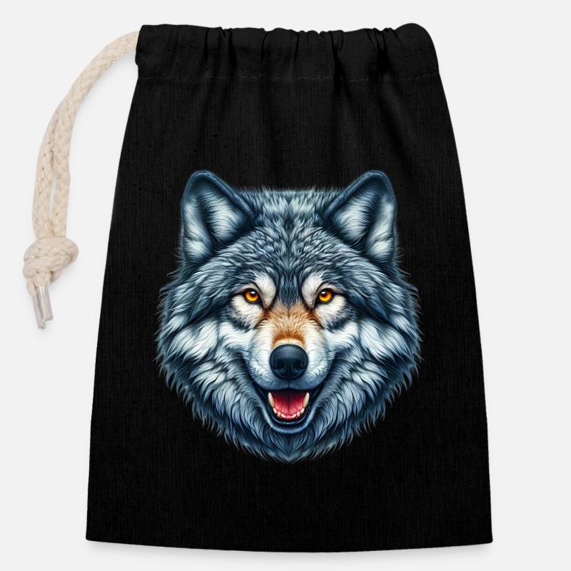 Wolf - Verschließbarer Geschenkbeutel aus Baumwolle (14x20cm) - Schwarz