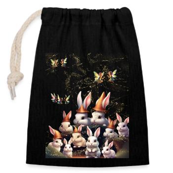 Bunnies and fairies - Closable cotton gift bag (14x20cm) - black - Front