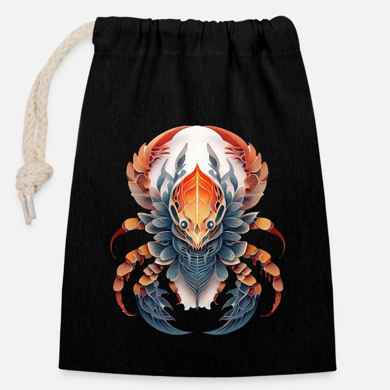 Signe du zodiaque Scorpion - Sac cadeau en coton avec cordon (14 x 20 cm) - noir