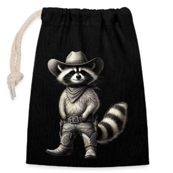 Cowboy raton laveur Vintage Art western - Sac cadeau en coton avec cordon (14 x 20 cm) - noir - Devant