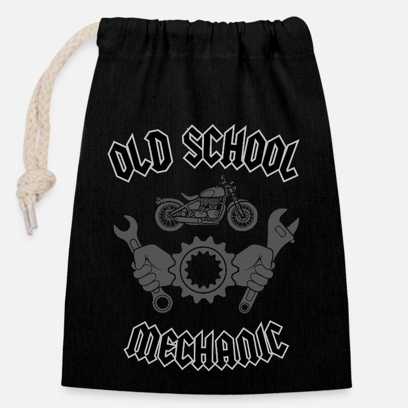 MÉCANIQUE À L’ANCIENNE - Sac cadeau en coton avec cordon (14 x 20 cm) - noir