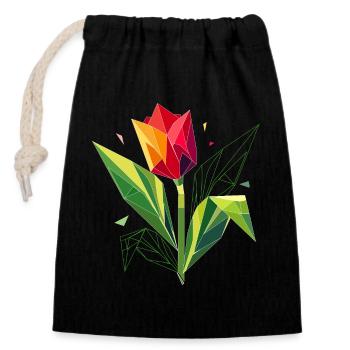 Tulipe géométrique – l’élégance dans les polygones - Sac cadeau en coton avec cordon (14 x 20 cm) - noir - Devant