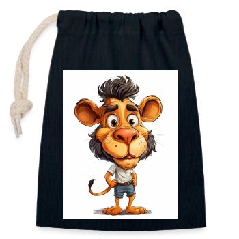 Un lion en vêtements - Sac cadeau en coton avec cordon (14 x 20 cm) - bleu marine - Devant